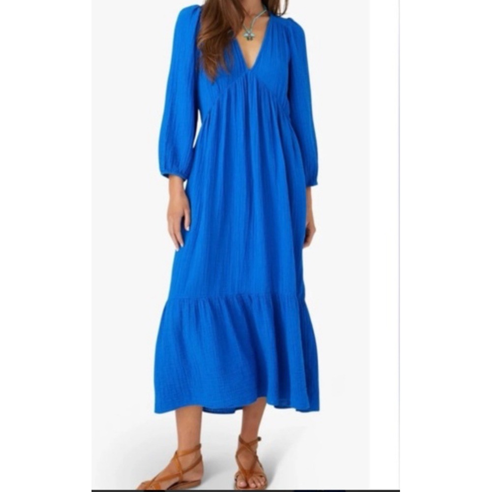 Xirena Ella Dress Women's Large Cobalt Blue Midi Gauzy Cotton Long Sleeve